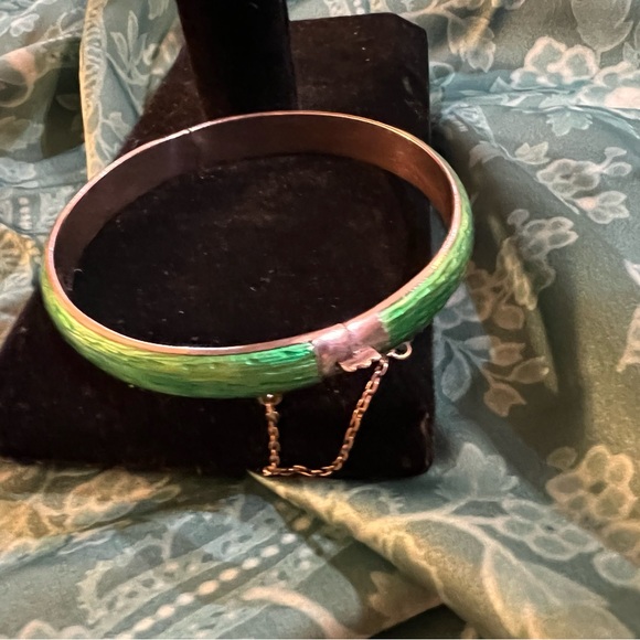 Sterling & Green Enamel Bracelet ~ Thailand - Picture 1 of 9